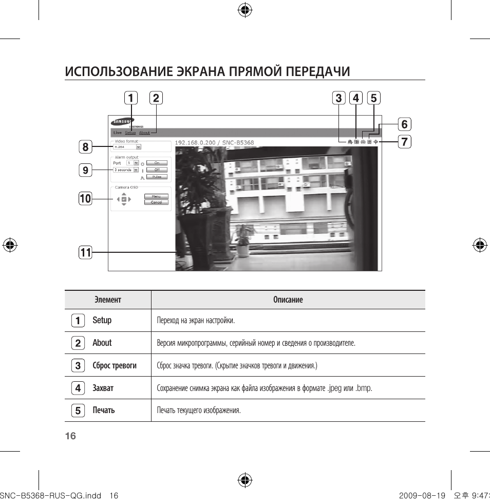 Использование экрана прямой передачи | Samsung SNC-B5368 User Manual | Page 124 / 162