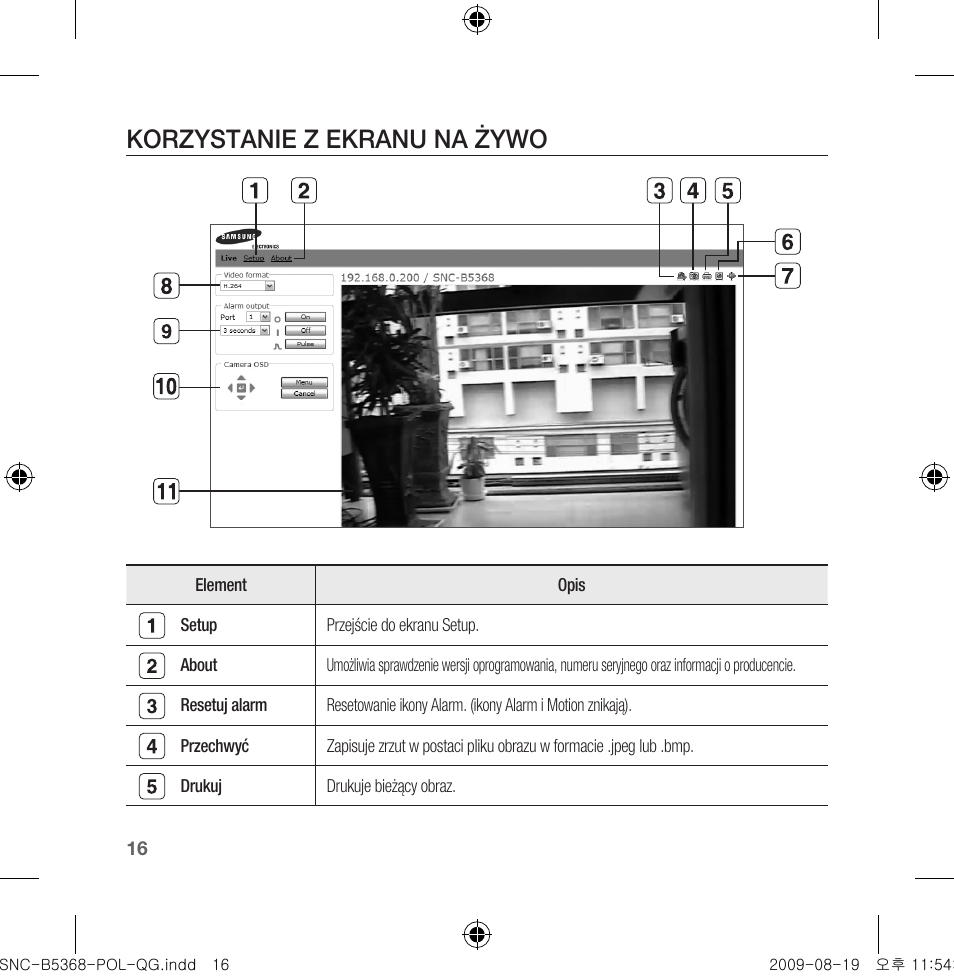 Korzystanie z ekranu na żywo | Samsung SNC-B5368 User Manual | Page 142 / 162