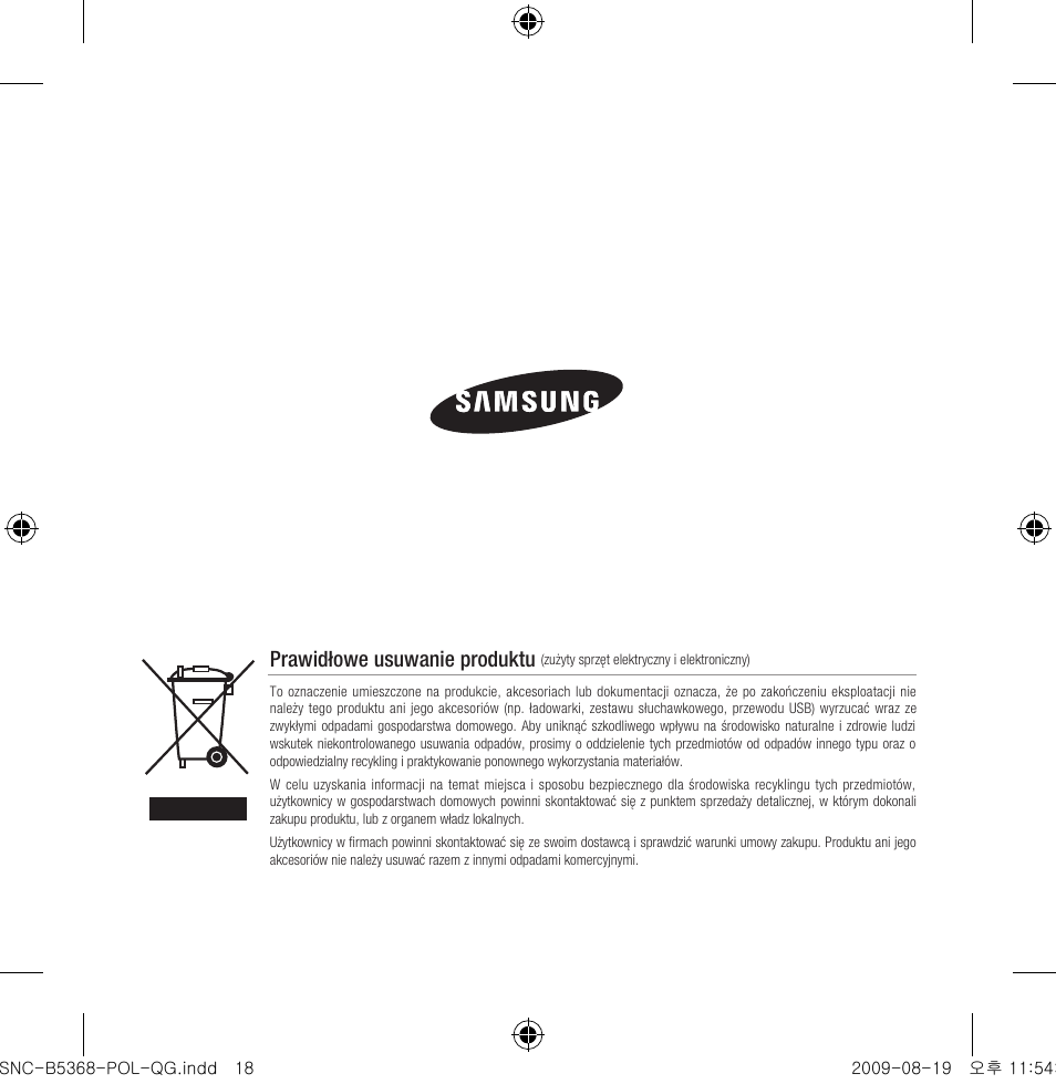 Prawidłowe usuwanie produktu | Samsung SNC-B5368 User Manual | Page 144 / 162