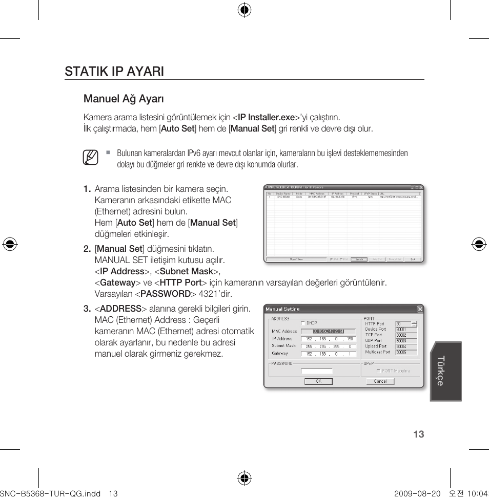 Statik ip ayari | Samsung SNC-B5368 User Manual | Page 157 / 162