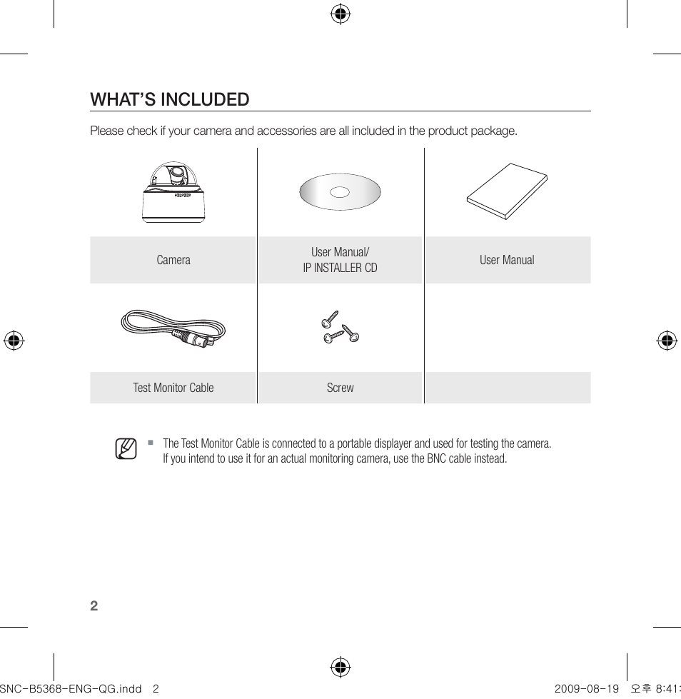 What’s included | Samsung SNC-B5368 User Manual | Page 2 / 162