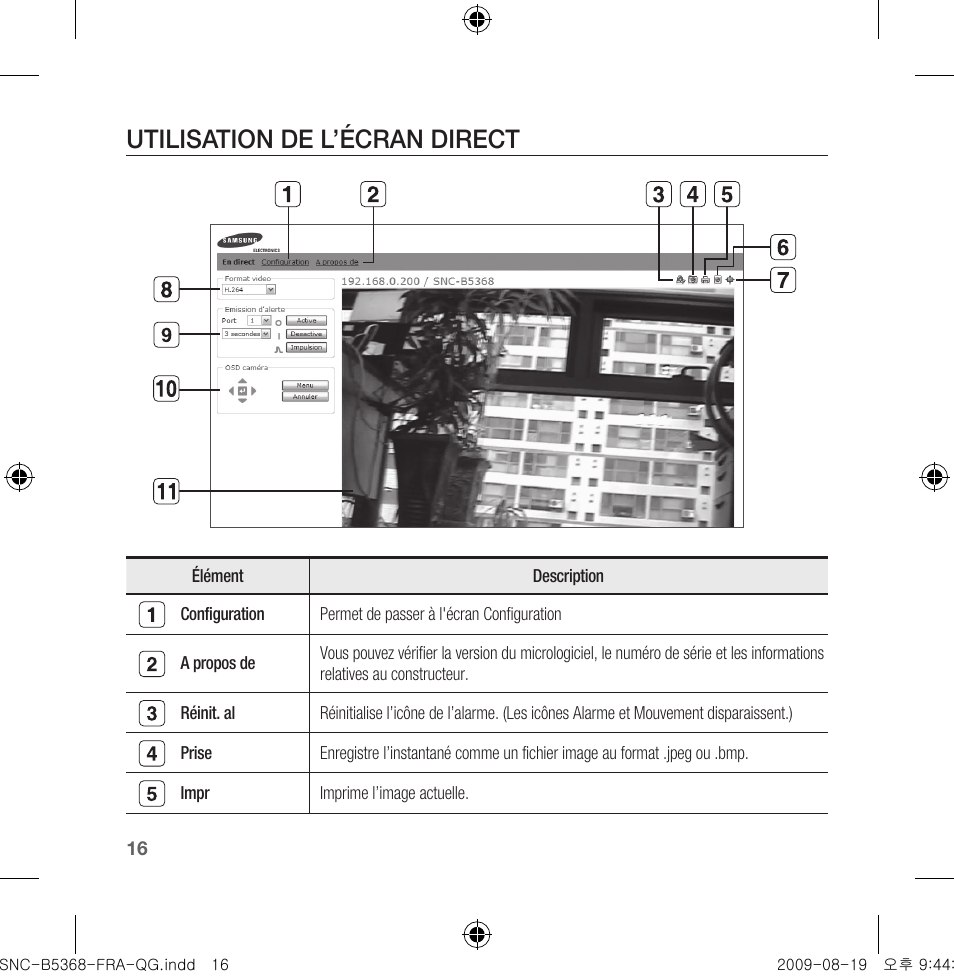 Utilisation de l’écran direct | Samsung SNC-B5368 User Manual | Page 34 / 162