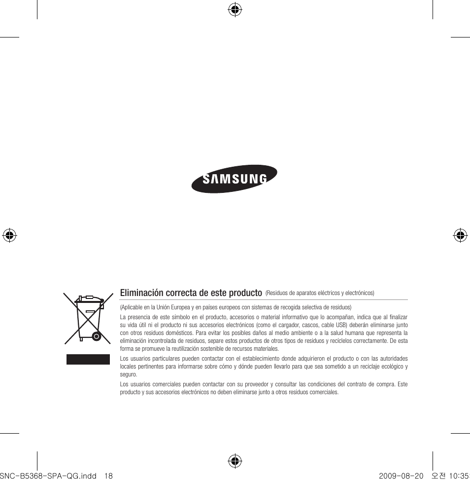 Eliminación correcta de este producto | Samsung SNC-B5368 User Manual | Page 72 / 162