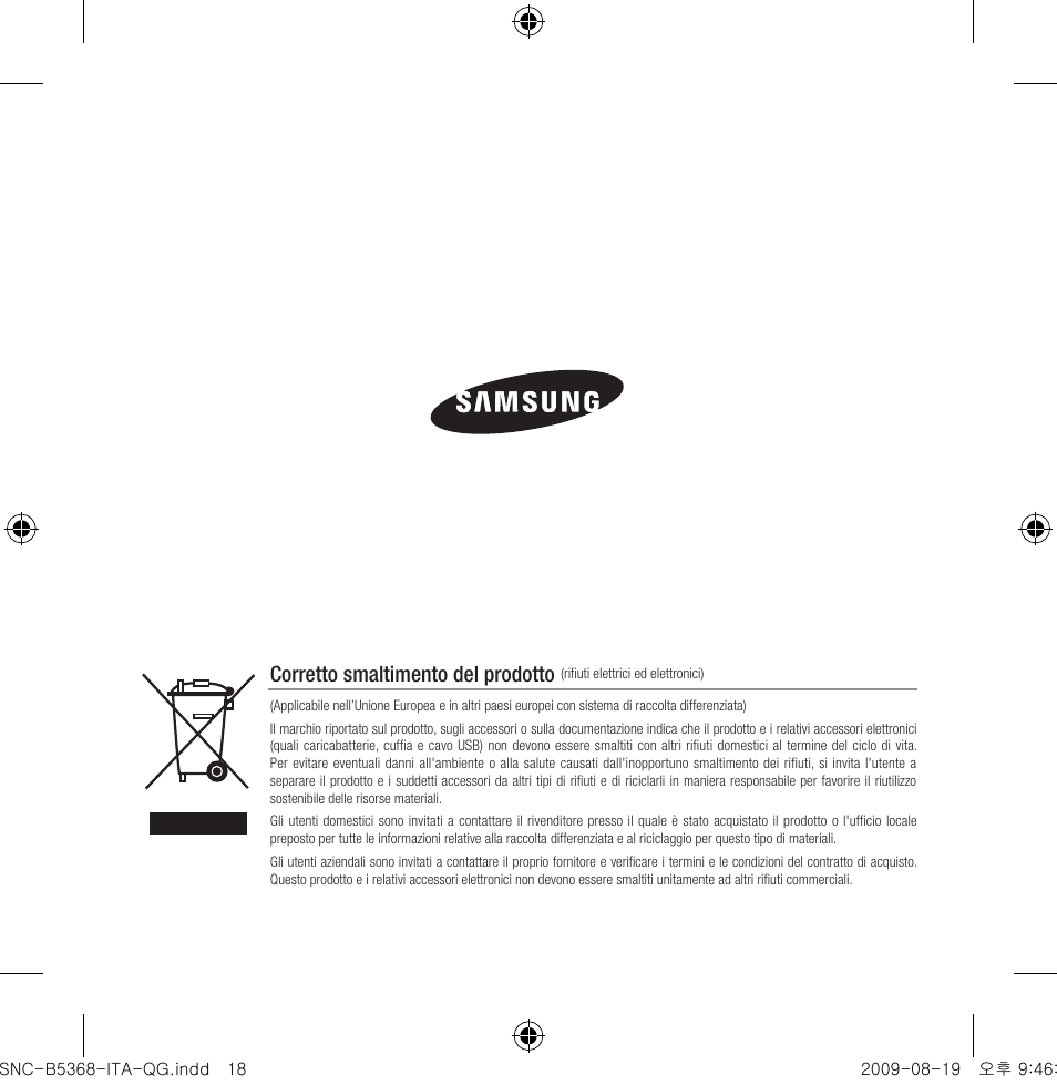 Corretto smaltimento del prodotto | Samsung SNC-B5368 User Manual | Page 90 / 162