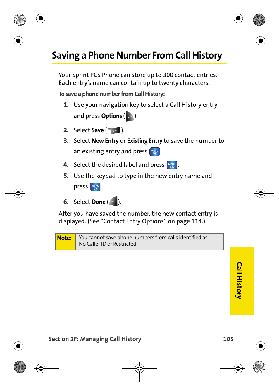 Saving a phone number from call history | Samsung VI-A820 User Manual | Page 113 / 256