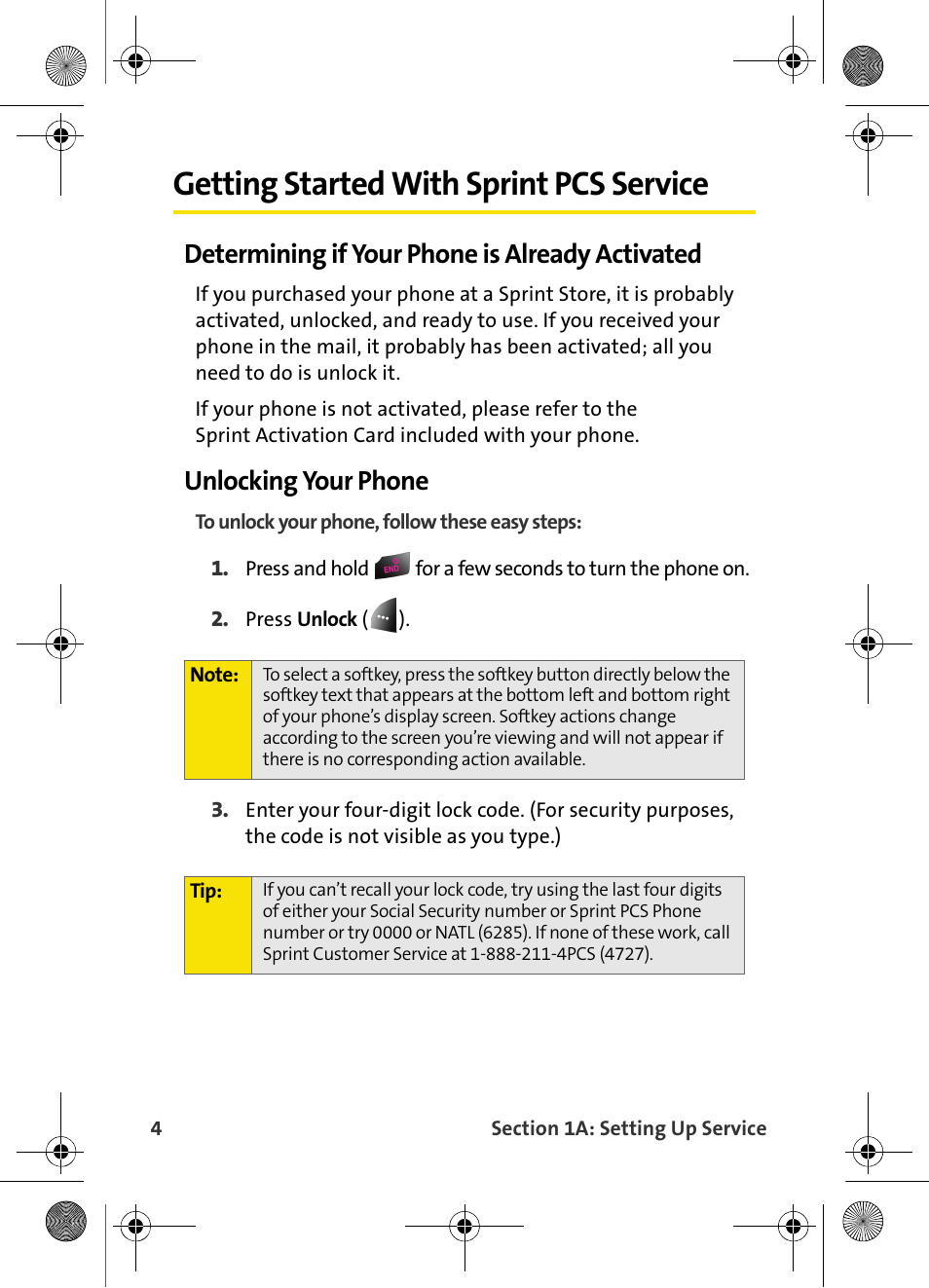 Getting started with sprint pcs service, Determining if your phone is already activated, Unlocking your phone | Samsung VI-A820 User Manual | Page 12 / 256