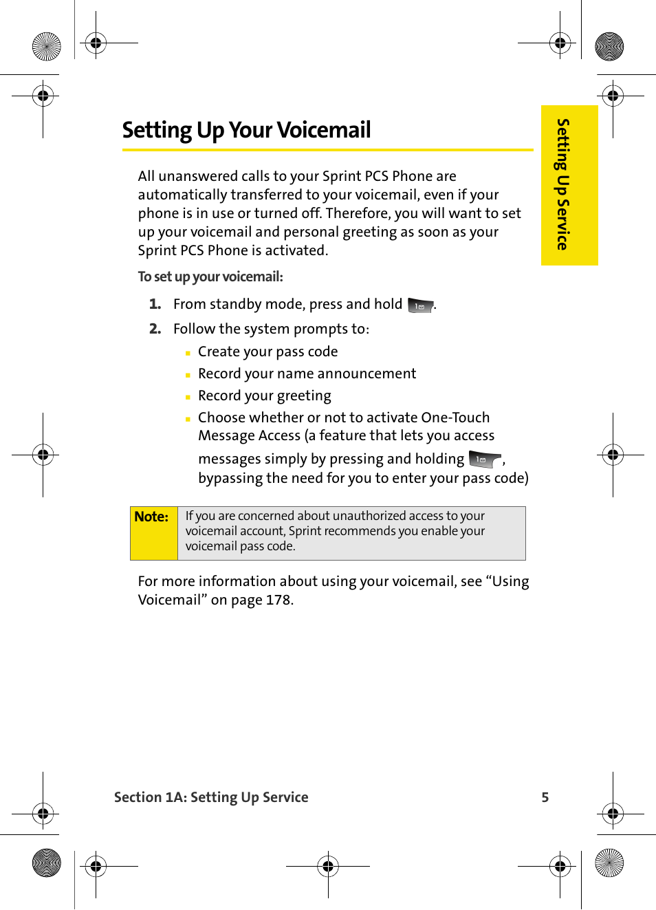 Setting up your voicemail, Setting up se rvic e | Samsung VI-A820 User Manual | Page 13 / 256
