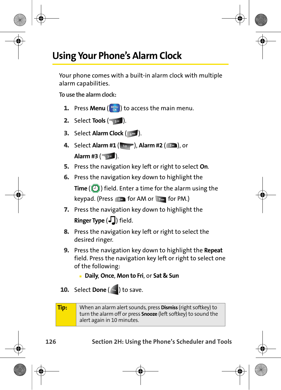 Using your phone’s alarm clock | Samsung VI-A820 User Manual | Page 134 / 256