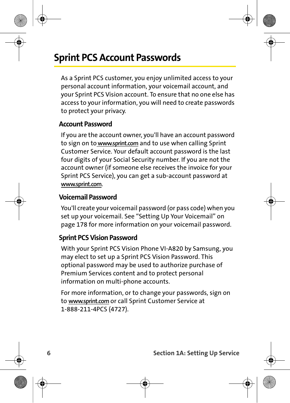Sprint pcs account passwords | Samsung VI-A820 User Manual | Page 14 / 256