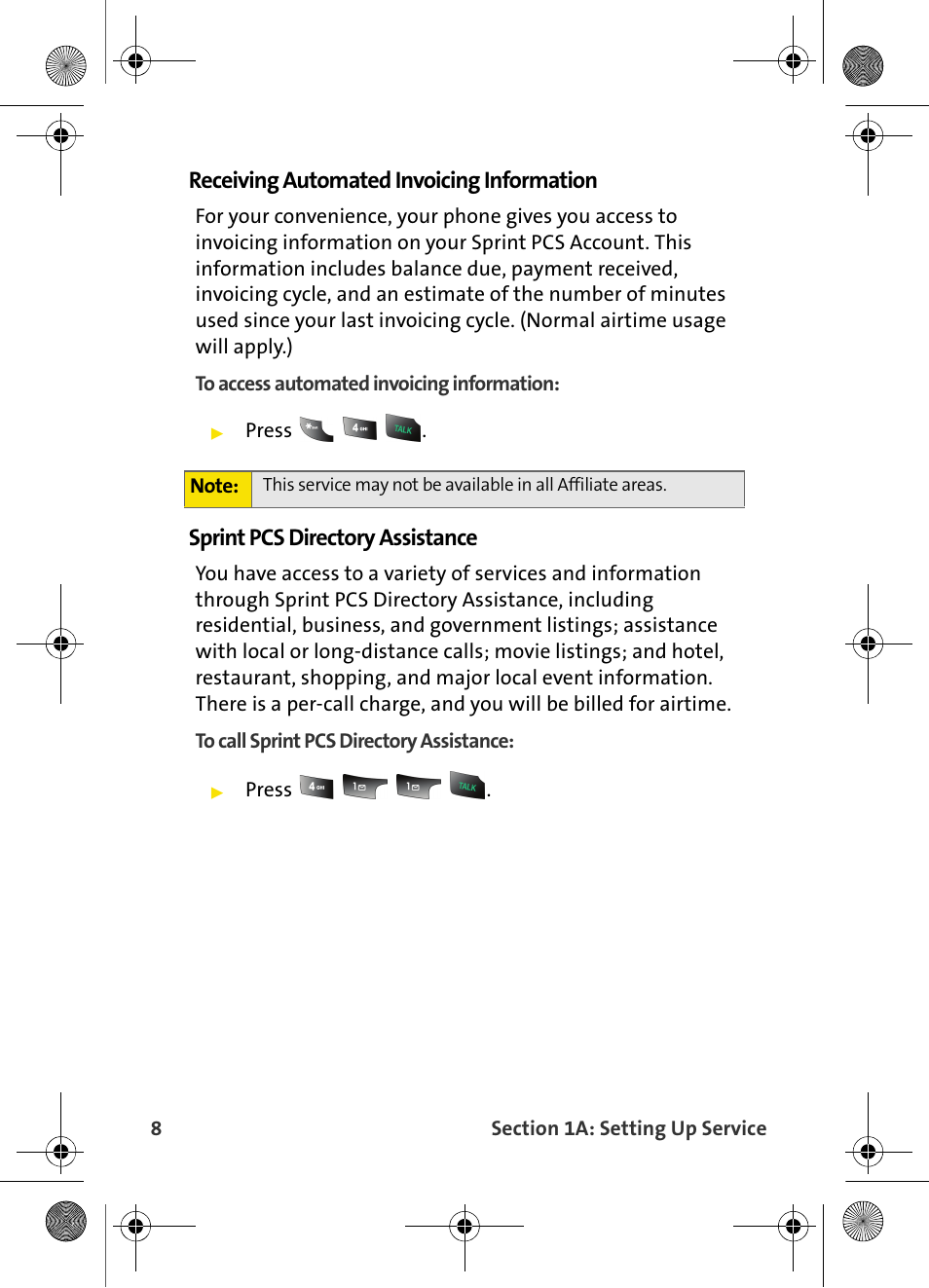 Receiving automated invoicing information, Sprint pcs directory assistance | Samsung VI-A820 User Manual | Page 16 / 256