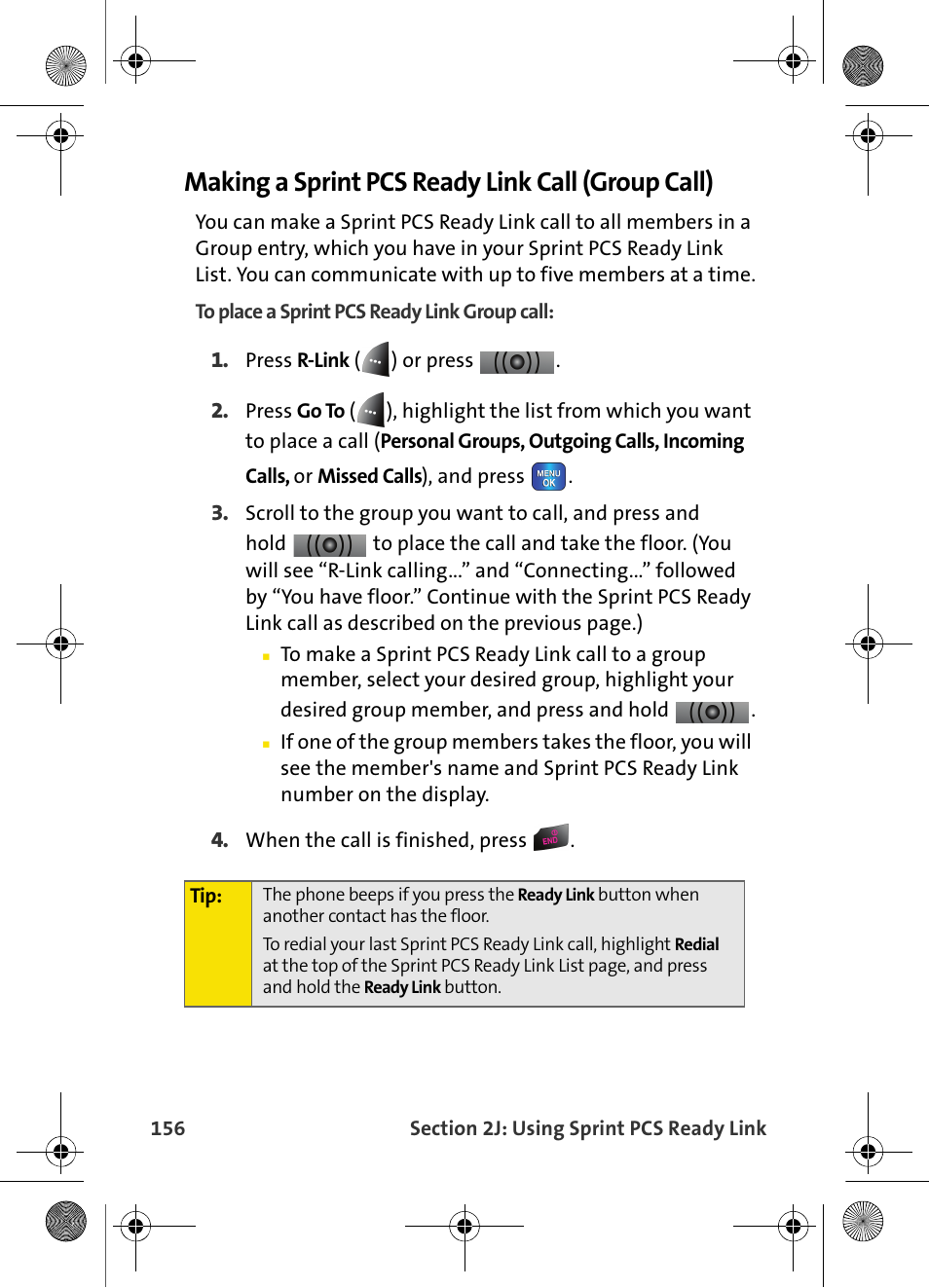 Making a sprint pcs ready link call (group call) | Samsung VI-A820 User Manual | Page 164 / 256