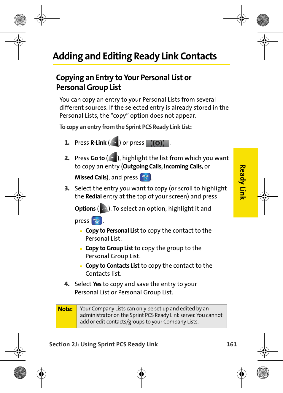 Adding and editing ready link contacts | Samsung VI-A820 User Manual | Page 169 / 256