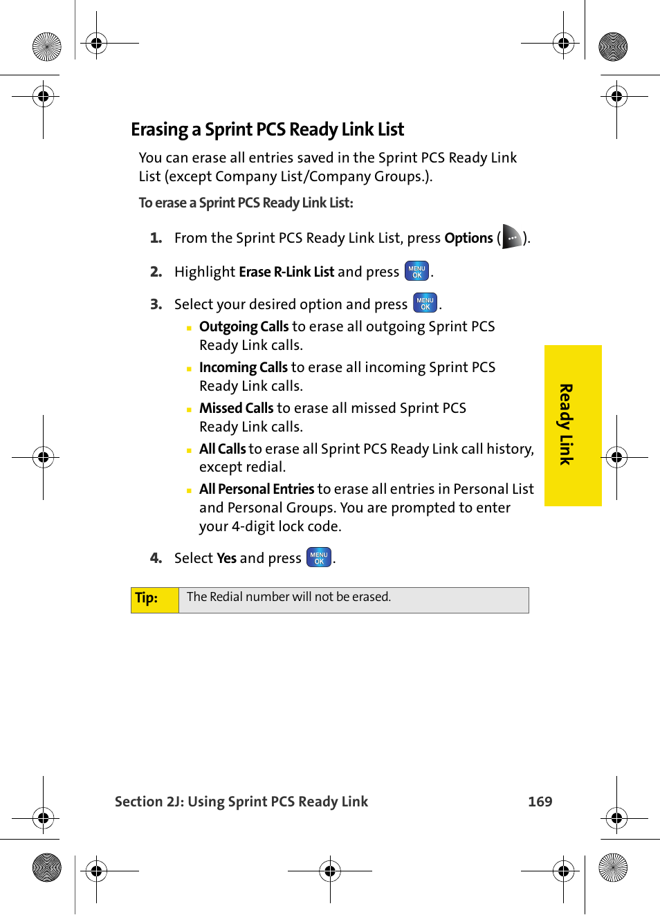 Erasing a sprint pcs ready link list | Samsung VI-A820 User Manual | Page 177 / 256