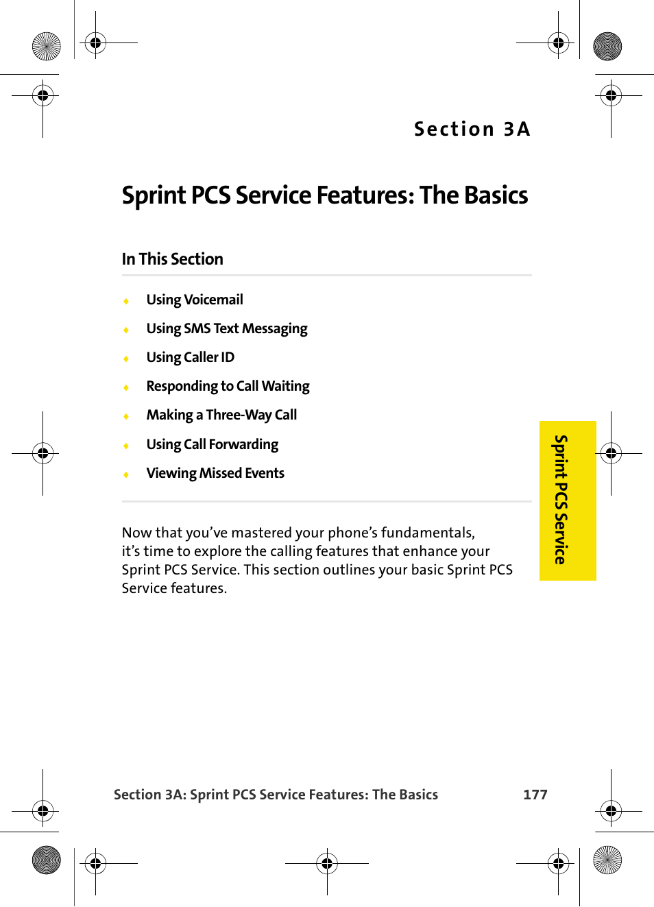 Sprint pcs service features: the basics, 3a. sprint pcs service features: the basics, Sp rin t pcs s e rv ic e | Samsung VI-A820 User Manual | Page 185 / 256