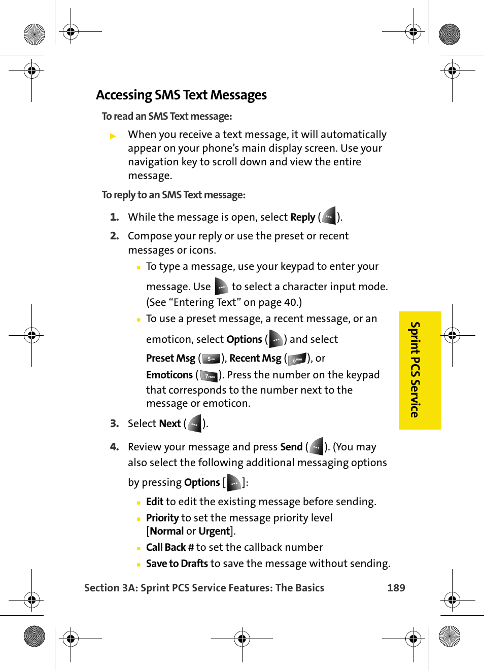 Accessing sms text messages, Sp rin t pcs s e rv ic e | Samsung VI-A820 User Manual | Page 197 / 256