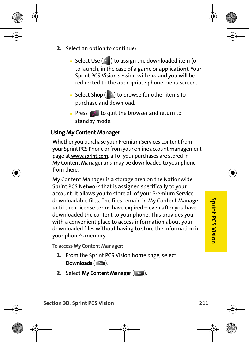 Sp rint pc s v isio n, Using my content manager | Samsung VI-A820 User Manual | Page 219 / 256