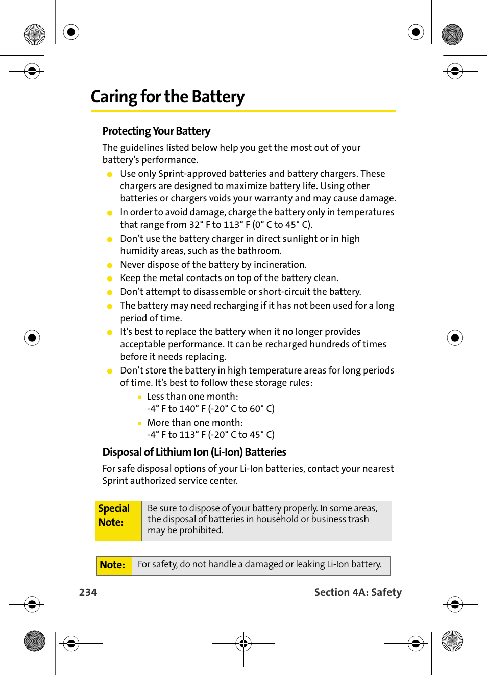 Caring for the battery, Protecting your battery, Disposal of lithium ion (li-ion) batteries | Samsung VI-A820 User Manual | Page 242 / 256