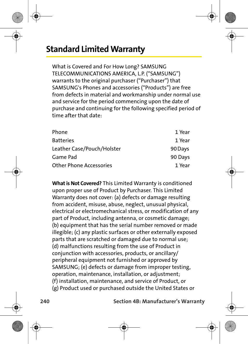 Standard limited warranty | Samsung VI-A820 User Manual | Page 248 / 256