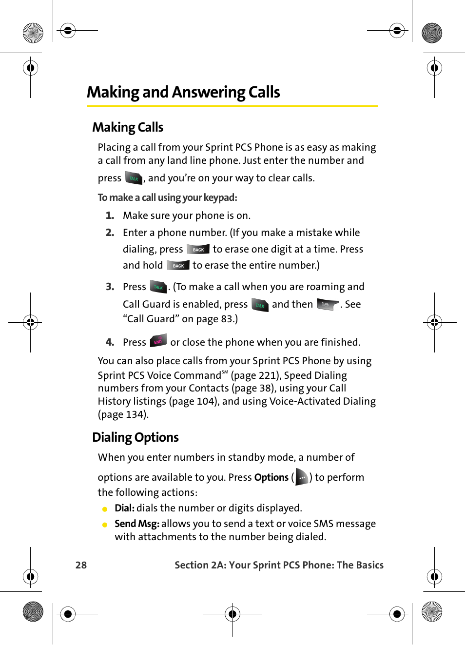 Making and answering calls, Making calls, Dialing options | Samsung VI-A820 User Manual | Page 36 / 256