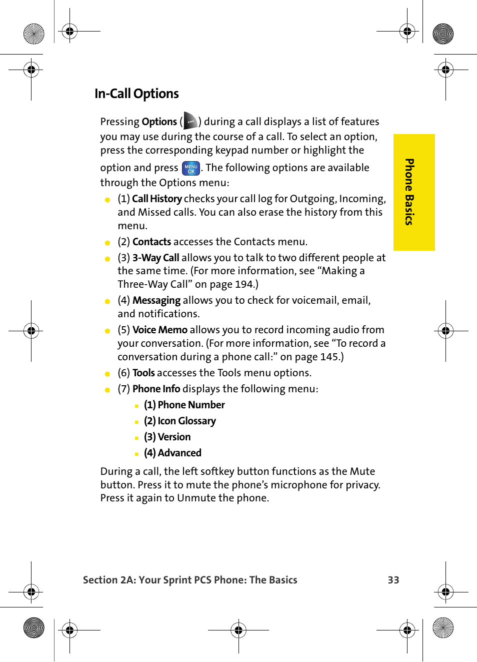 In-call options, Phone basics | Samsung VI-A820 User Manual | Page 41 / 256