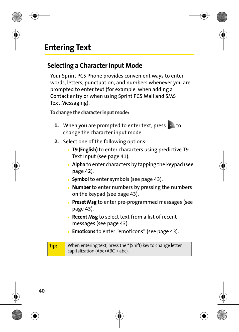 Entering text, Selecting a character input mode | Samsung VI-A820 User Manual | Page 48 / 256