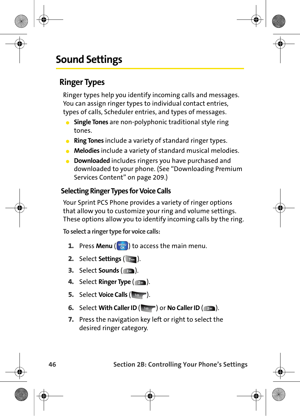 Sound settings, Ringer types | Samsung VI-A820 User Manual | Page 54 / 256