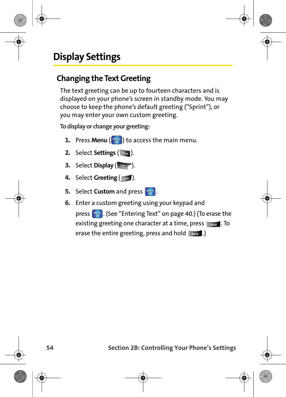 Display settings, Changing the text greeting | Samsung VI-A820 User Manual | Page 62 / 256