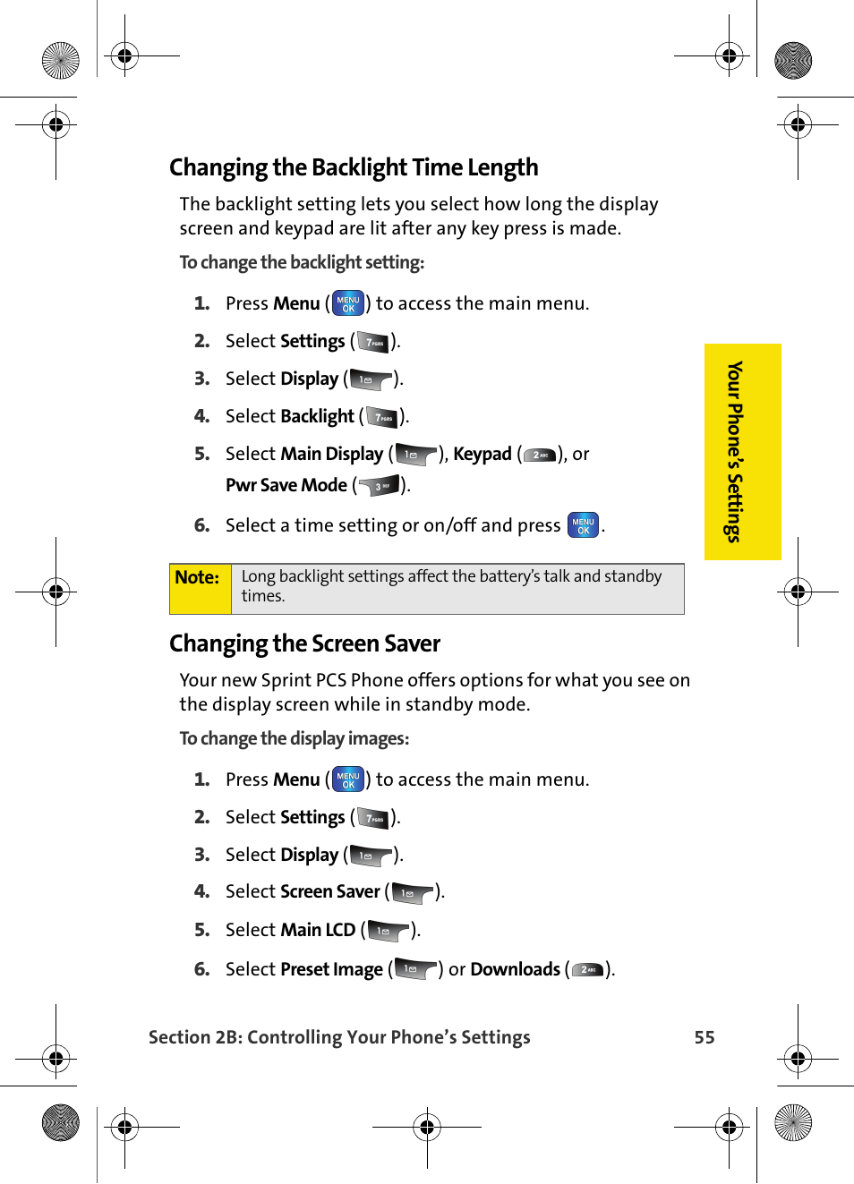 Changing the backlight time length, Changing the screen saver | Samsung VI-A820 User Manual | Page 63 / 256