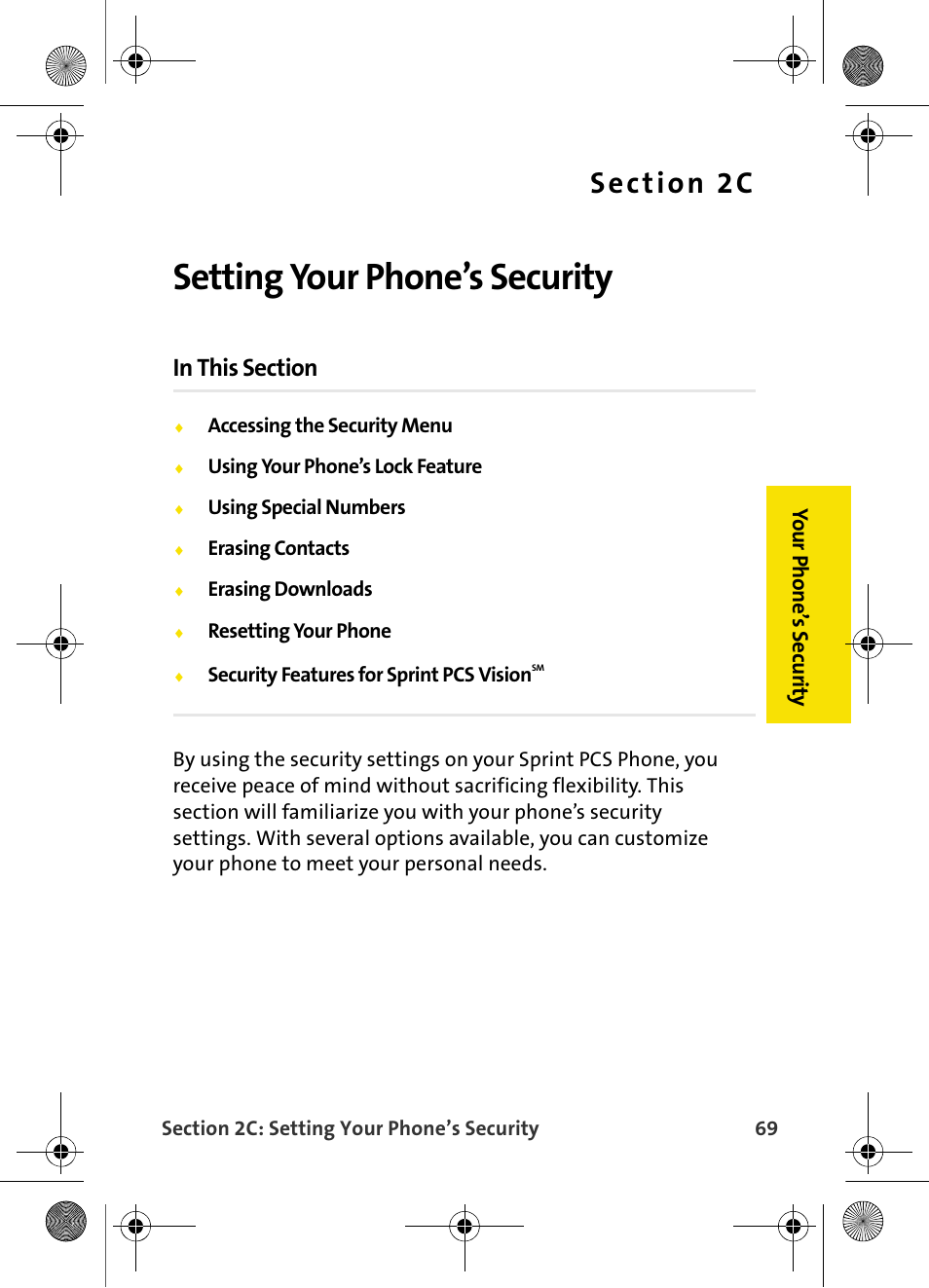 Setting your phone’s security, 2c. setting your phone’s security, Yo ur phone’ s s ecurity | Samsung VI-A820 User Manual | Page 77 / 256