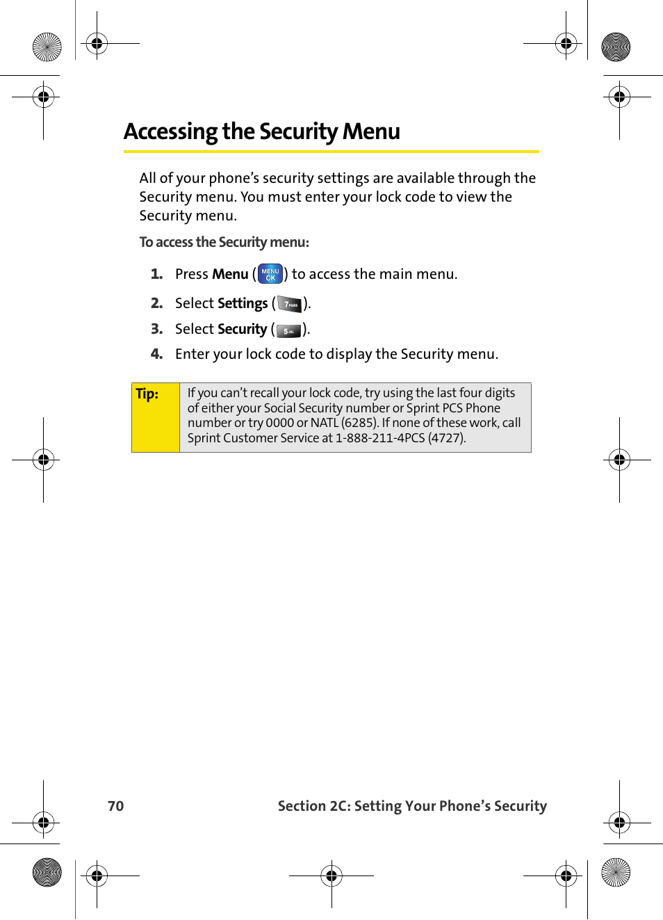 Accessing the security menu | Samsung VI-A820 User Manual | Page 78 / 256