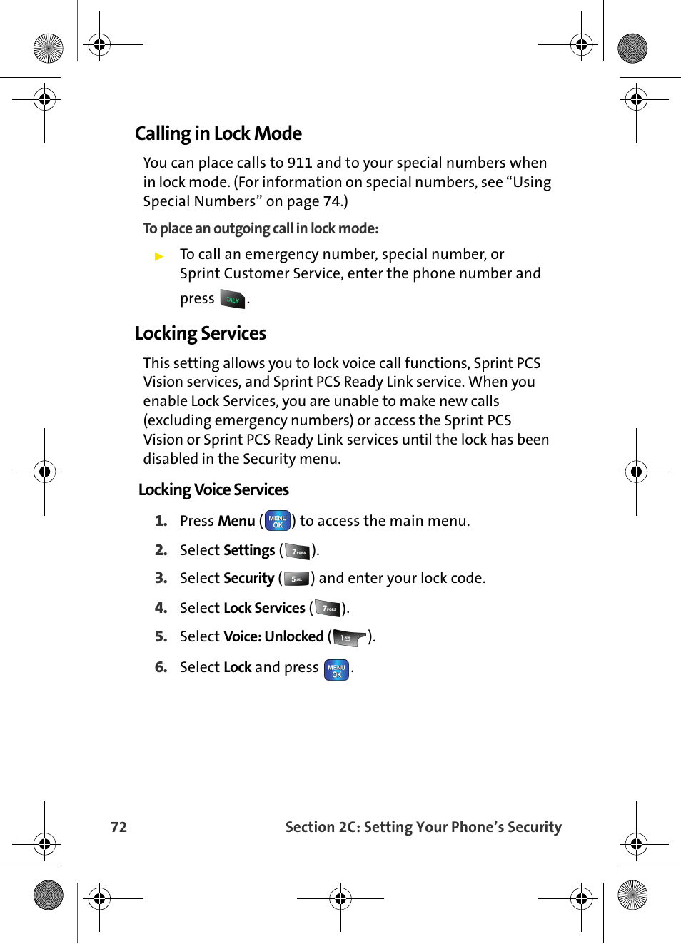 Calling in lock mode, Locking services | Samsung VI-A820 User Manual | Page 80 / 256