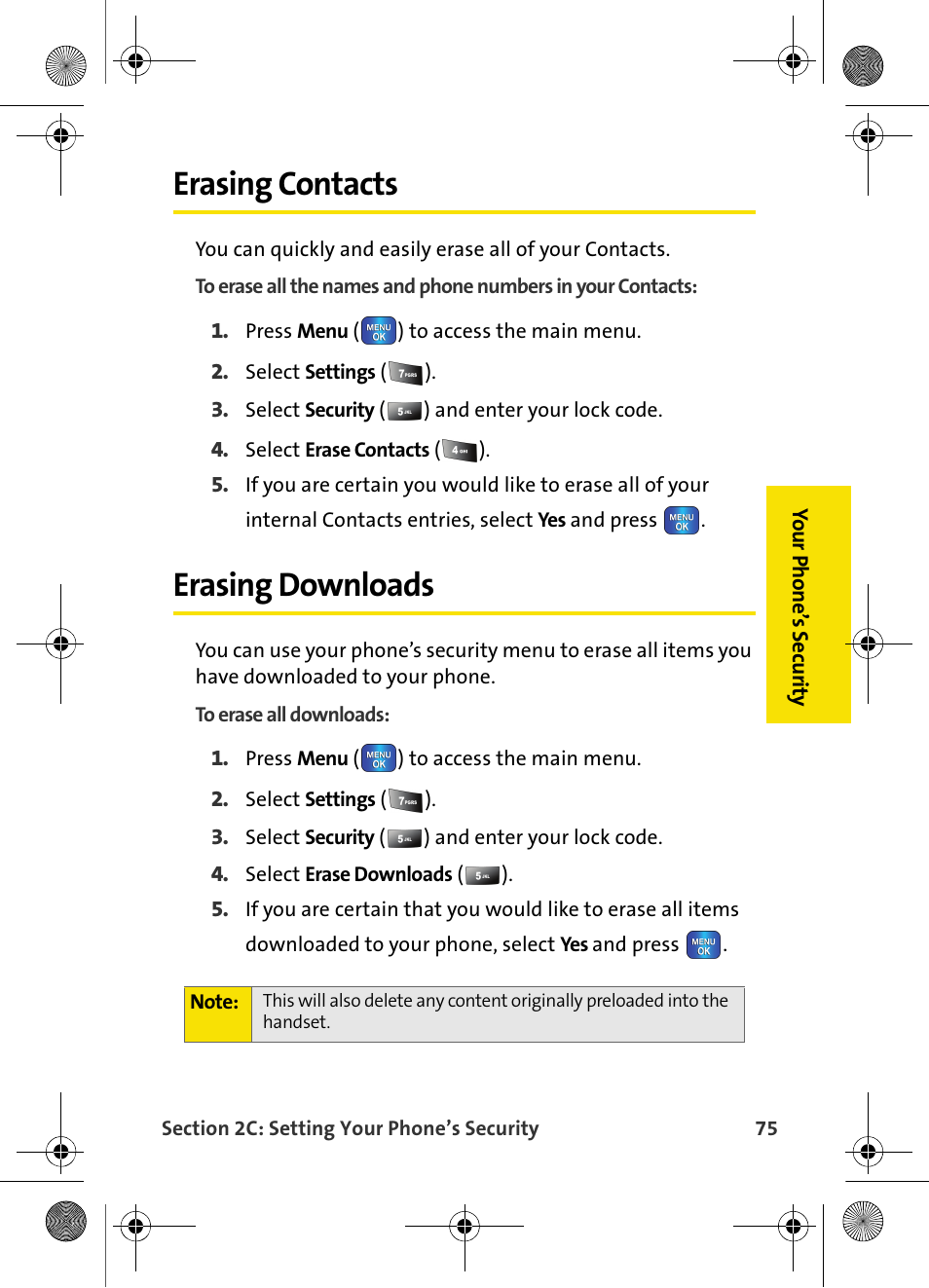 Erasing contacts, Erasing downloads | Samsung VI-A820 User Manual | Page 83 / 256