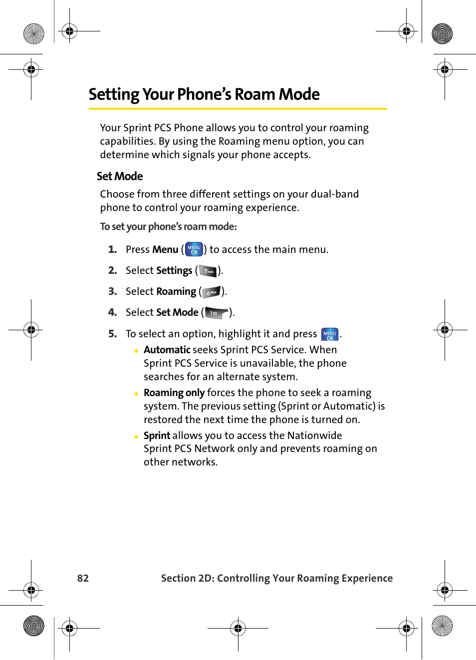 Setting your phone’s roam mode | Samsung VI-A820 User Manual | Page 90 / 256