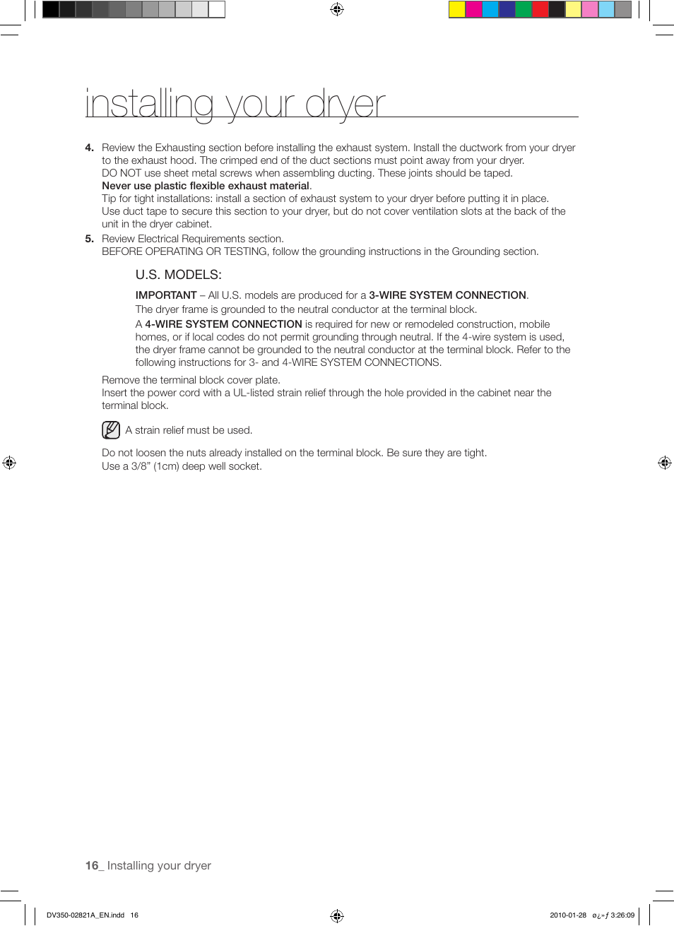 Installing your dryer | Samsung DV350AG* User Manual | Page 16 / 38