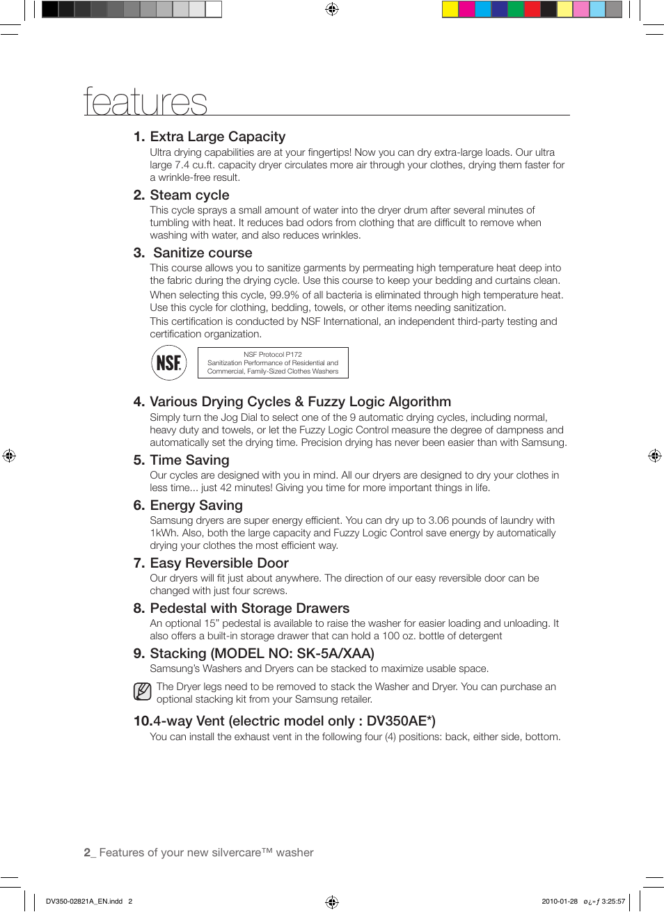 Features | Samsung DV350AG* User Manual | Page 2 / 38