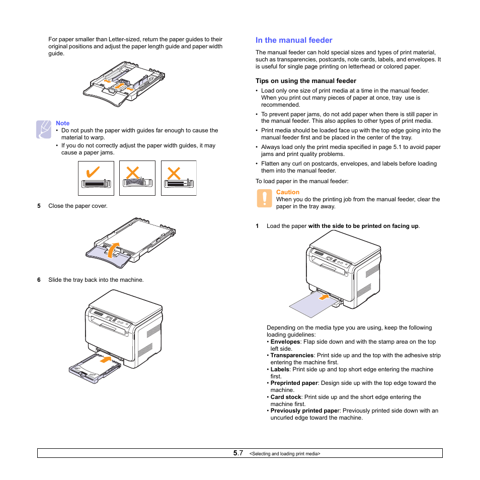 In the manual feeder | Samsung CLX-216x User Manual | Page 29 / 117