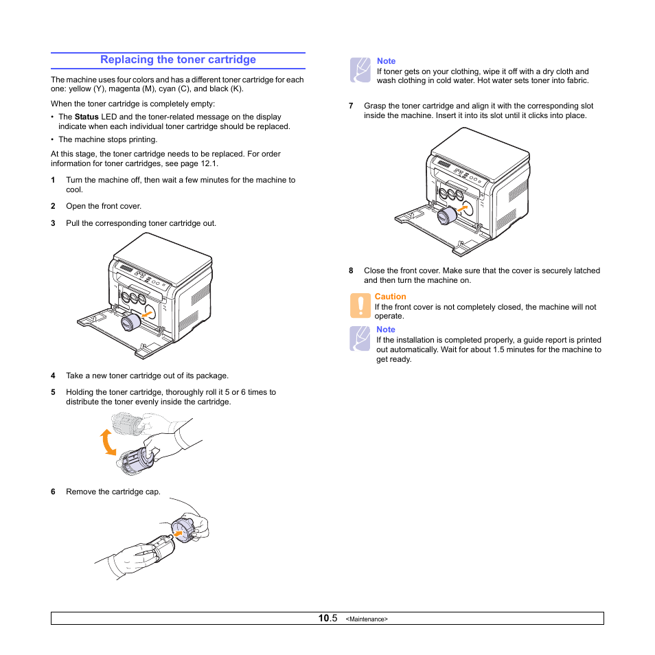 Replacing the toner cartridge | Samsung CLX-216x User Manual | Page 48 / 117