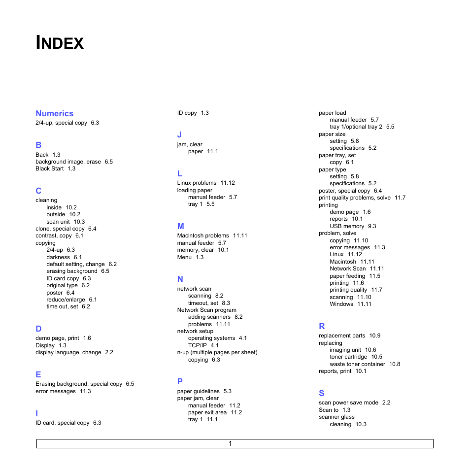 Index, Ndex | Samsung CLX-216x User Manual | Page 70 / 117