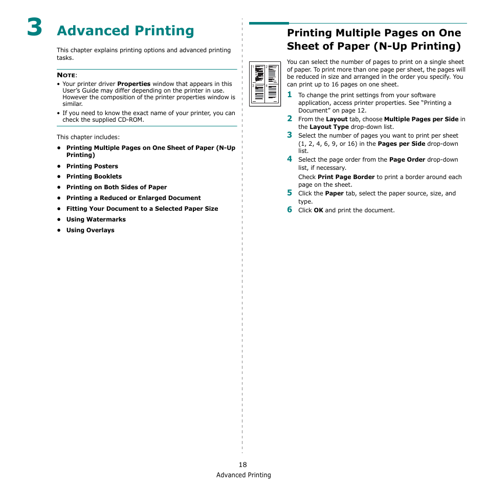 Advanced printing, Chapter 3, Dvanced | Rinting | Samsung CLX-216x User Manual | Page 90 / 117