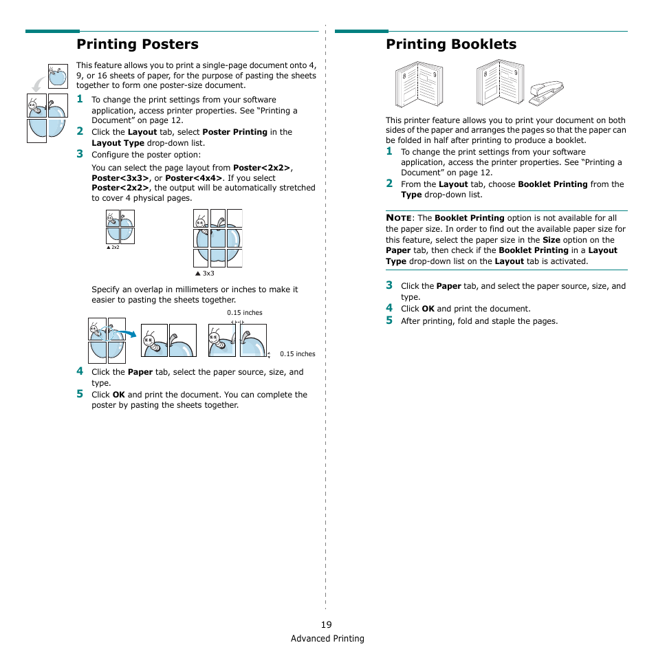 Printing posters, Printing booklets, Printing posters printing booklets | Samsung CLX-216x User Manual | Page 91 / 117