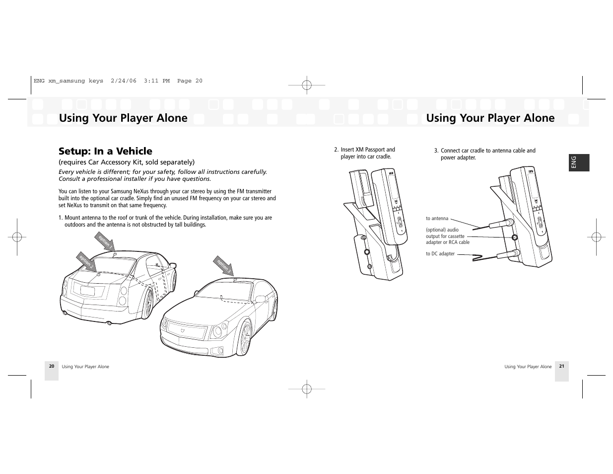 Setup: in a vehicle, Using your player alone | Samsung NeXus 25 User Manual | Page 11 / 40