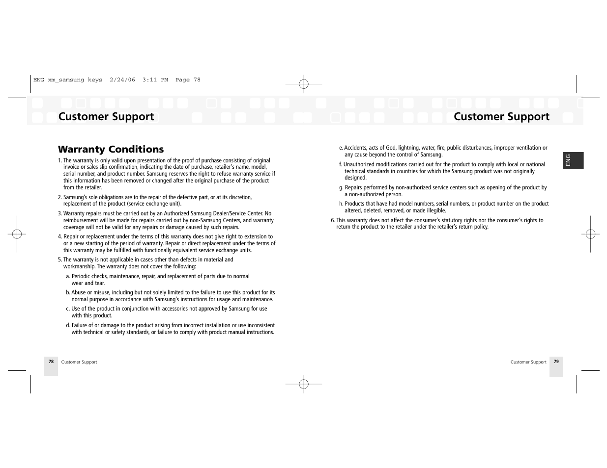 Warranty conditions, Customer support | Samsung NeXus 25 User Manual | Page 40 / 40