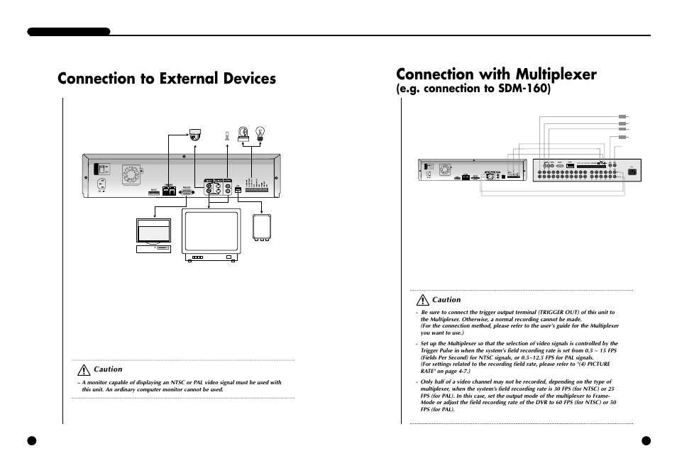 Connection to external devices, Connection with multiplexer, E.g. connection to sdm-160) | Samsung SCR-3000P User Manual | Page 11 / 52