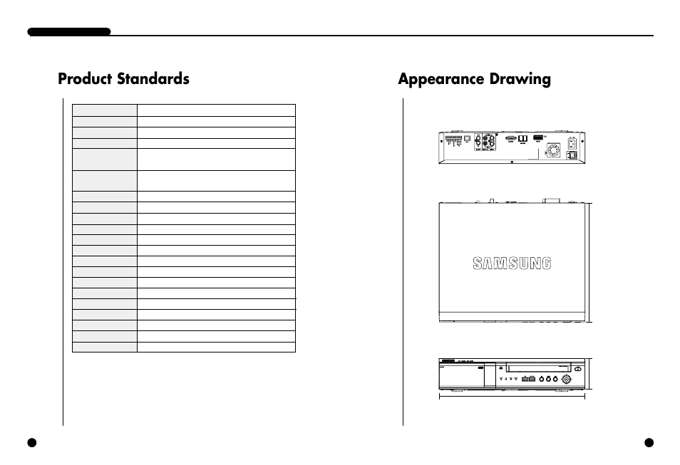 Product standards, Appearance drawing | Samsung SCR-3000P User Manual | Page 49 / 52