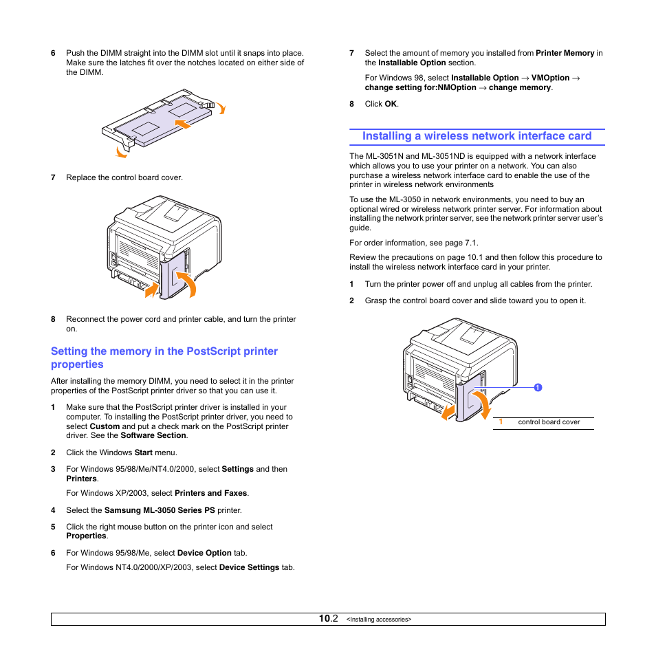 Installing a wireless network interface card | Samsung ML-3050 User Manual | Page 56 / 101