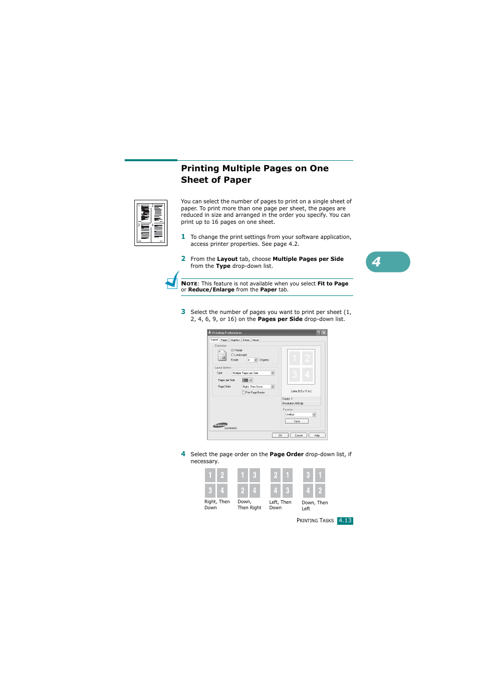 Printing multiple pages on one sheet of paper | Samsung SCX-4720FN User Manual | Page 100 / 302