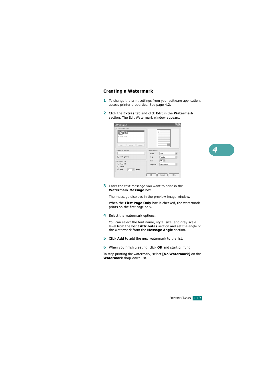 Creating a watermark | Samsung SCX-4720FN User Manual | Page 106 / 302