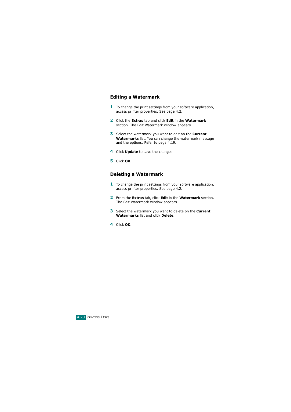 Editing a watermark, Deleting a watermark | Samsung SCX-4720FN User Manual | Page 107 / 302