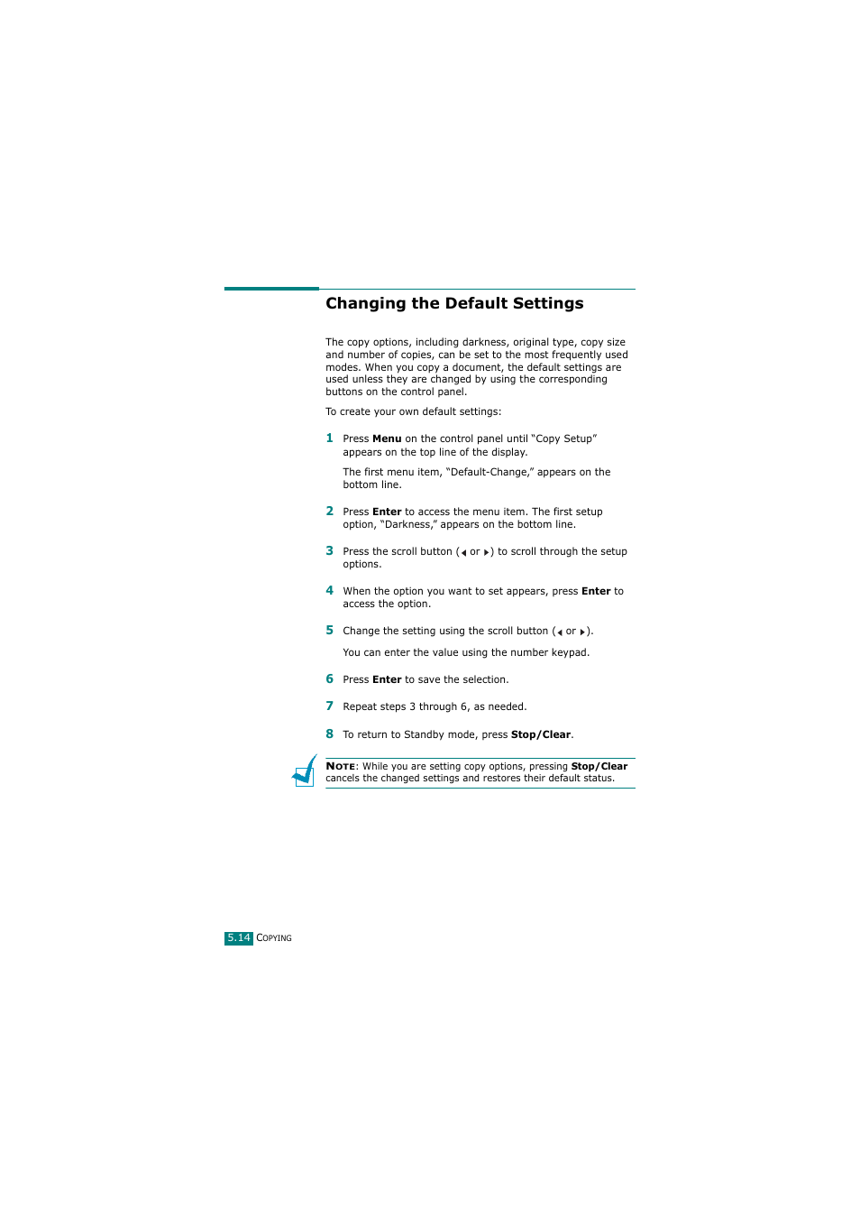 Changing the default settings | Samsung SCX-4720FN User Manual | Page 125 / 302