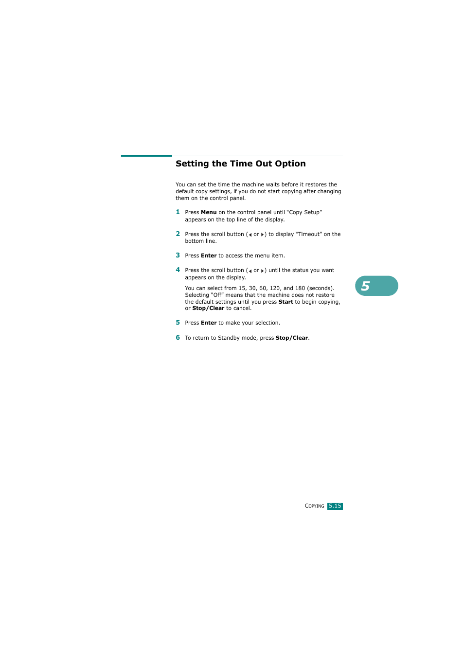 Setting the time out option | Samsung SCX-4720FN User Manual | Page 126 / 302